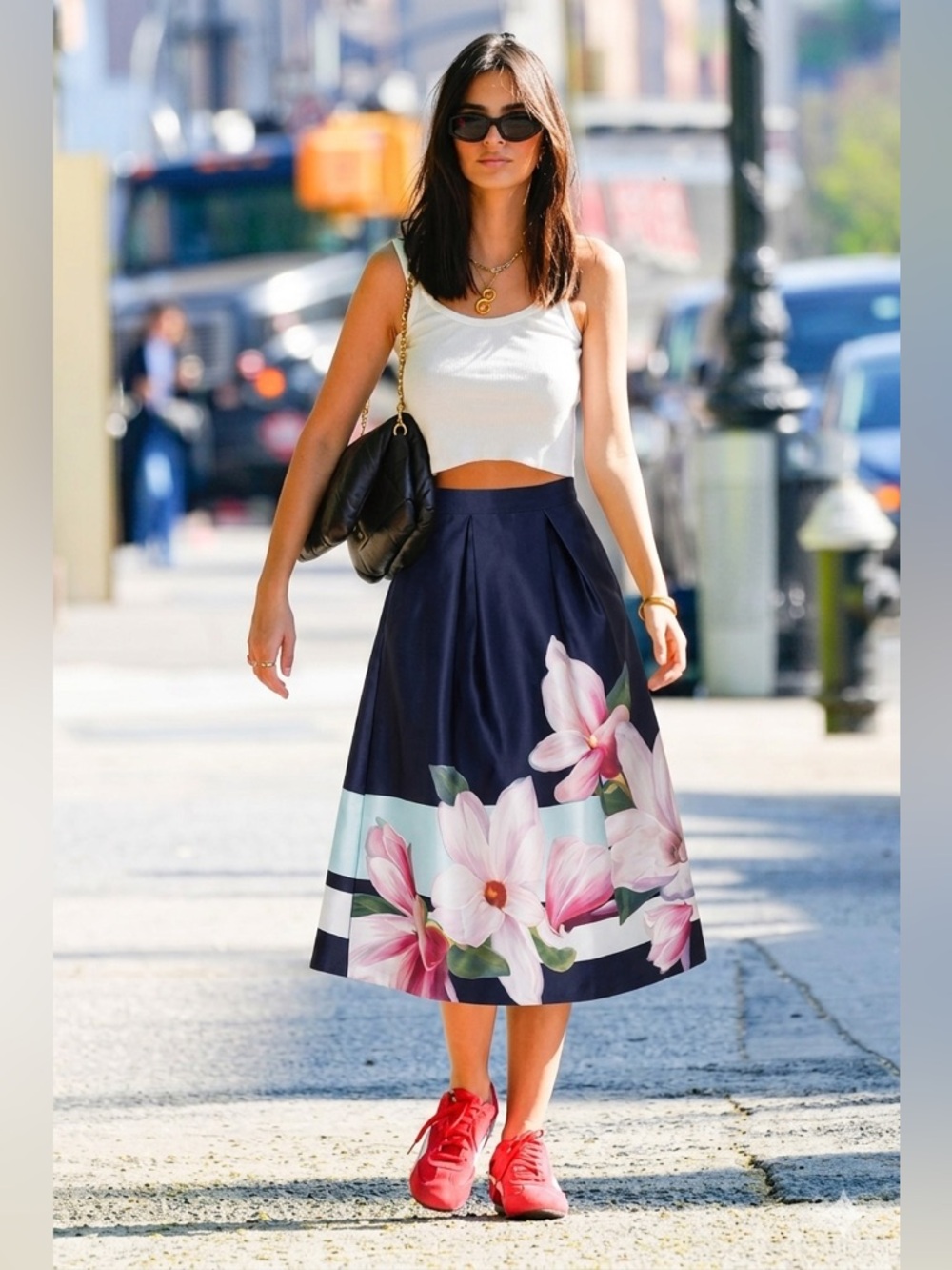 Ted Baker London Floral Midi Skirt Black Pink Magnolia A-Line Size 2